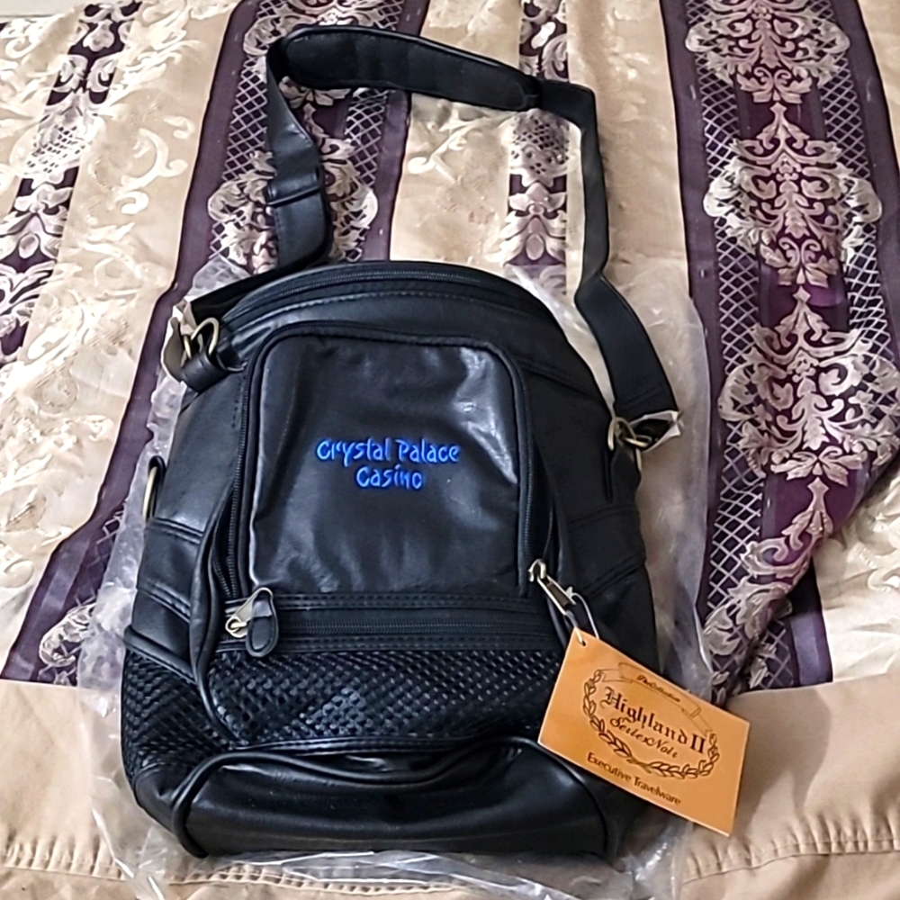 Executive Travelware -Blk shoulder bag w/ embroidered Crystal Palace Casino logo